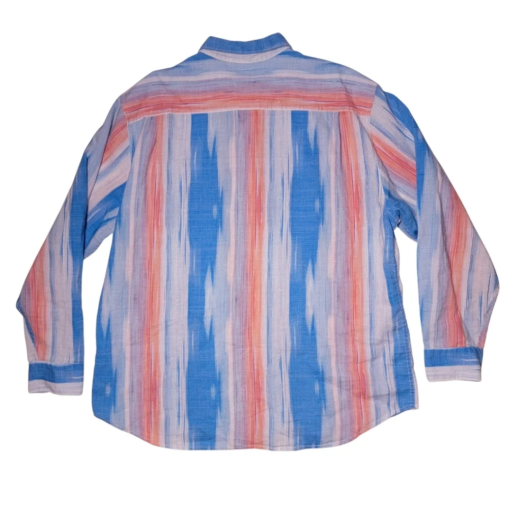Tommy Bahama Blue & Orange Striped Linen Blend Button-Down Shirt XXL - Picture 3 of 7